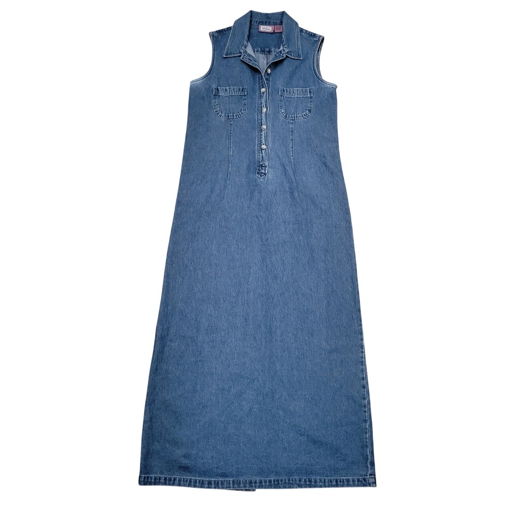 Premier 10 Jumper Dress Blue Denim Sleeveless Maxi Button Front Cottagecore 90s